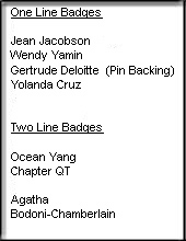 Example of Name List